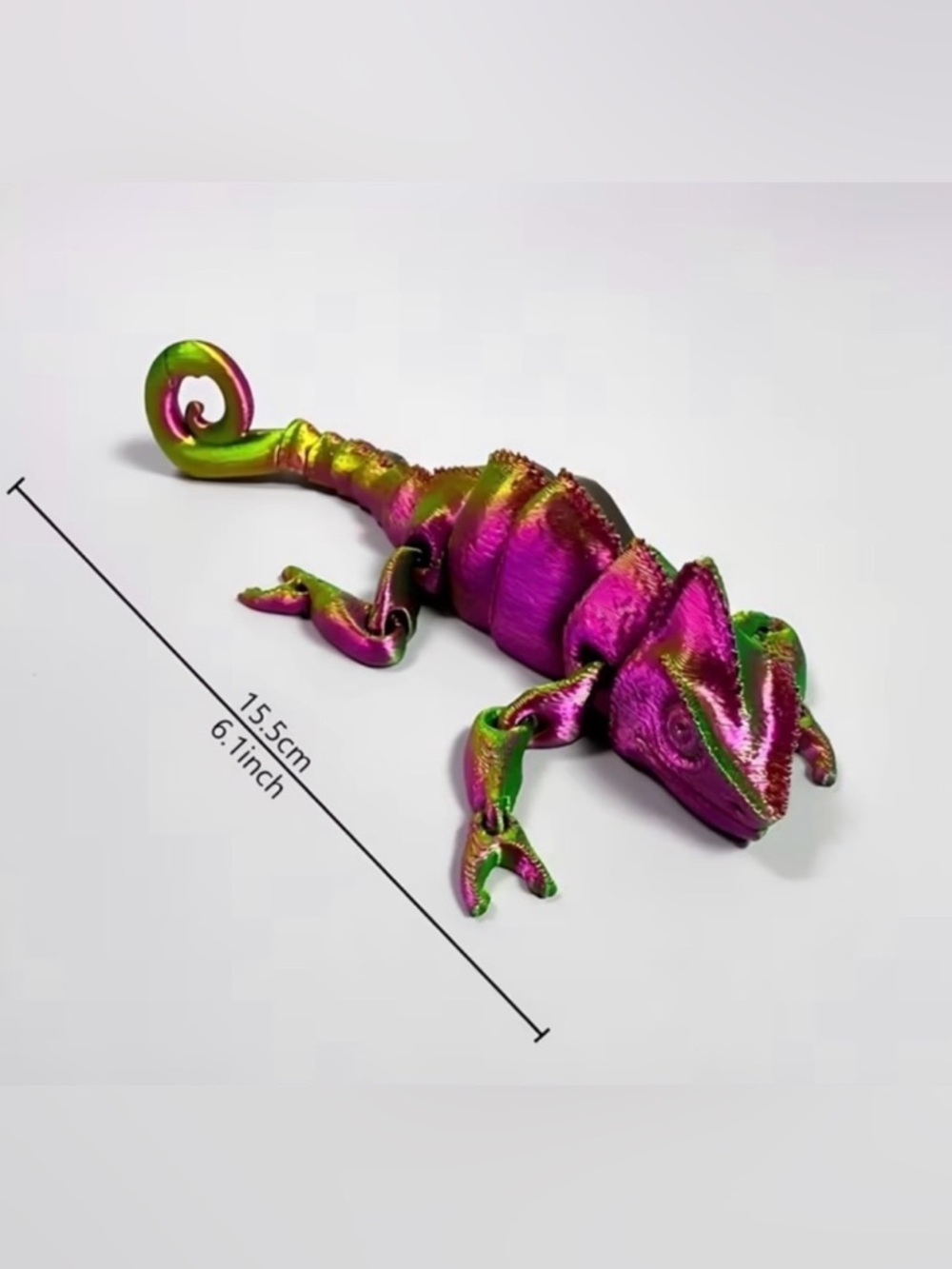 3D Iridescent Rainbow Chameleon Figurine - Pink & Green